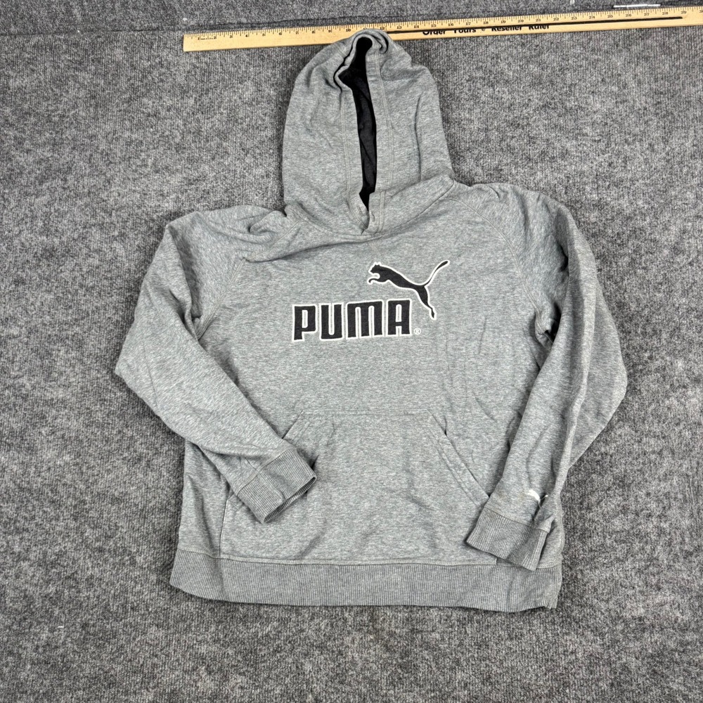 Puma Hoodie Mens Size L Gray dryCELL Logo Pullover Athletic Sweatshirt